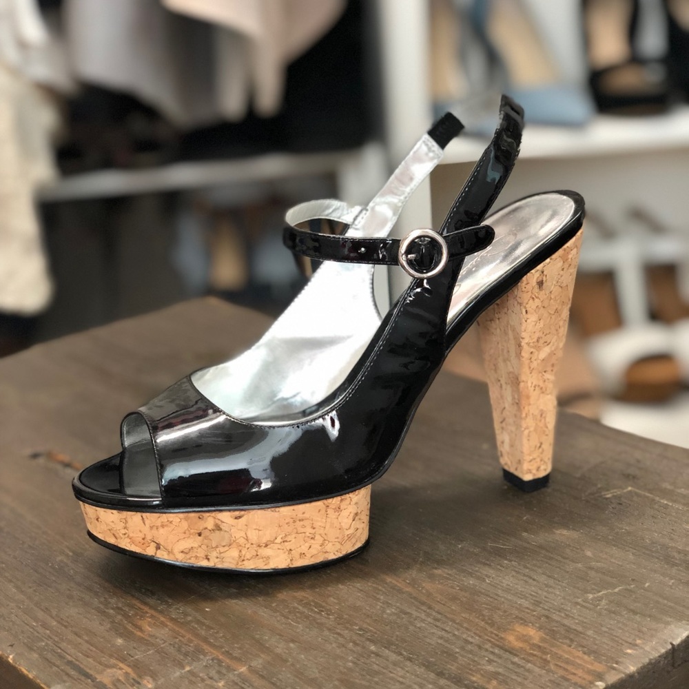 Jessica Simpson Black Patent Leather/Cork Pumps